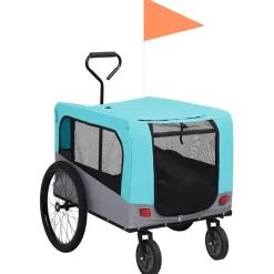 vidaXL Remolque de bicicleta para mascotas cochecito 2 en 1 azul gris Azul y gris Online
