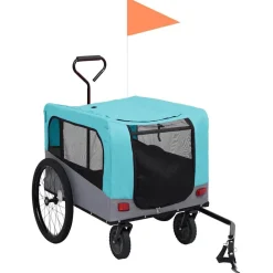 vidaXL Remolque de bicicleta para mascotas cochecito 2 en 1 azul gris Azul y gris Online