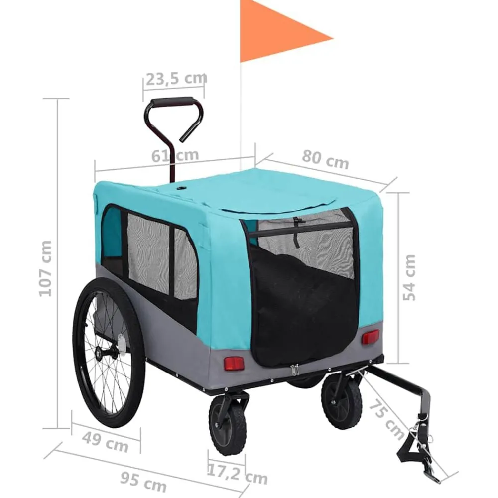vidaXL Remolque de bicicleta para mascotas cochecito 2 en 1 azul gris Azul y gris Online