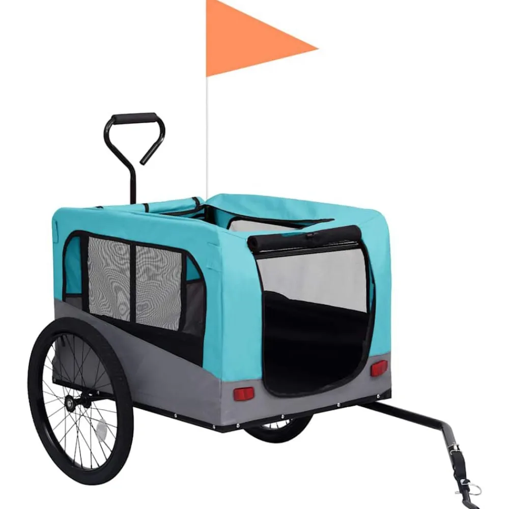 vidaXL Remolque de bicicleta para mascotas cochecito 2 en 1 azul gris Azul y gris Online