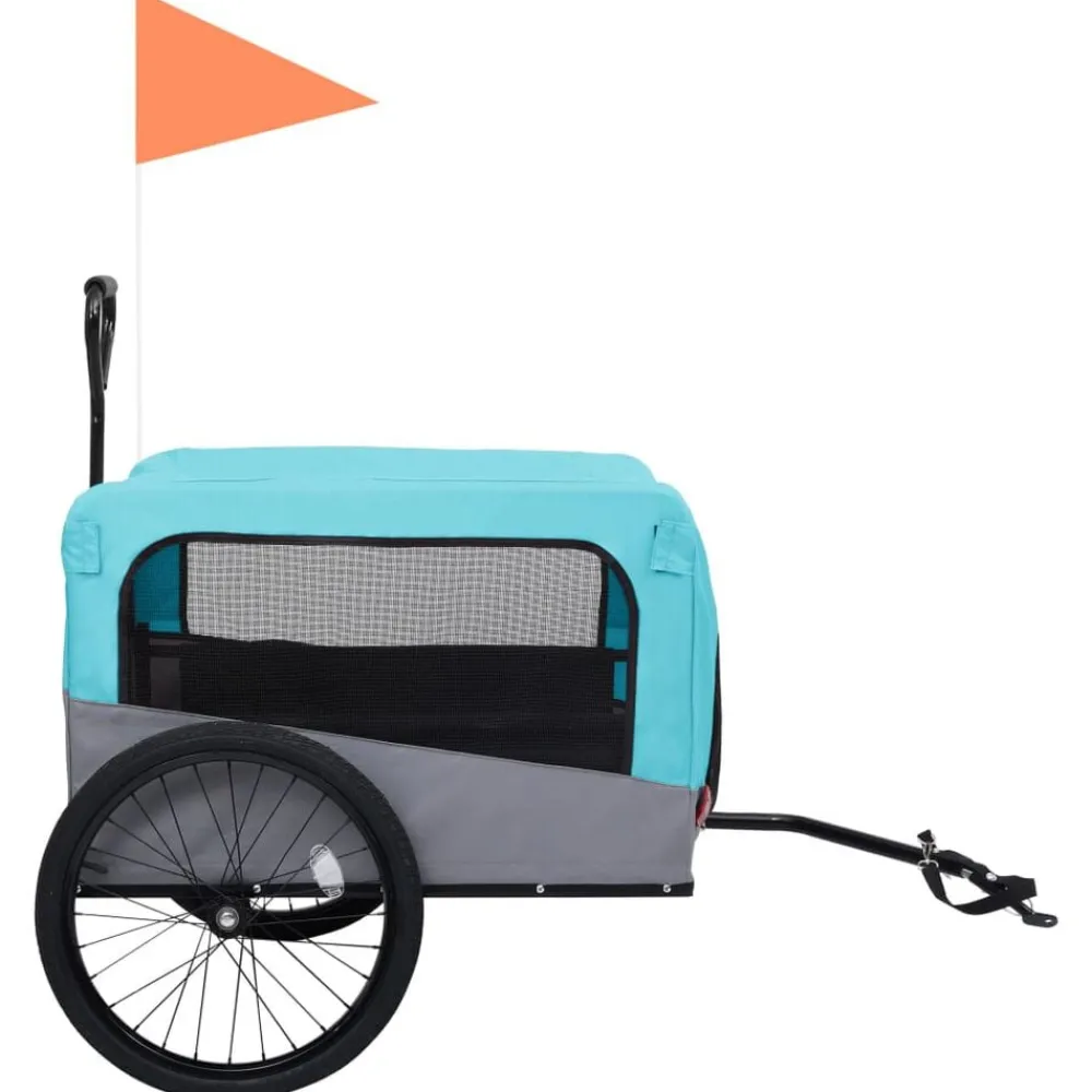 vidaXL Remolque de bicicleta para mascotas cochecito 2 en 1 azul gris Azul y gris Online