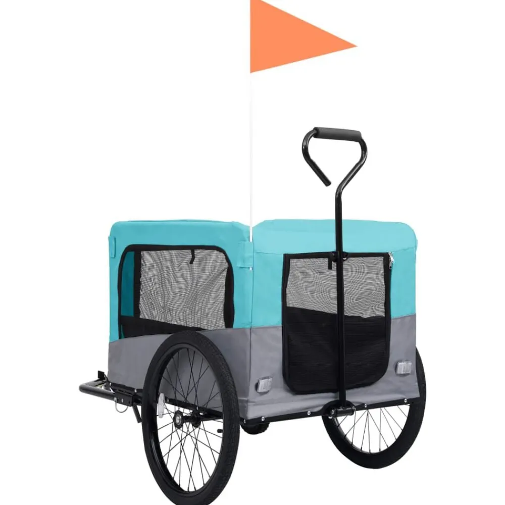 vidaXL Remolque de bicicleta para mascotas cochecito 2 en 1 azul gris Azul y gris Online