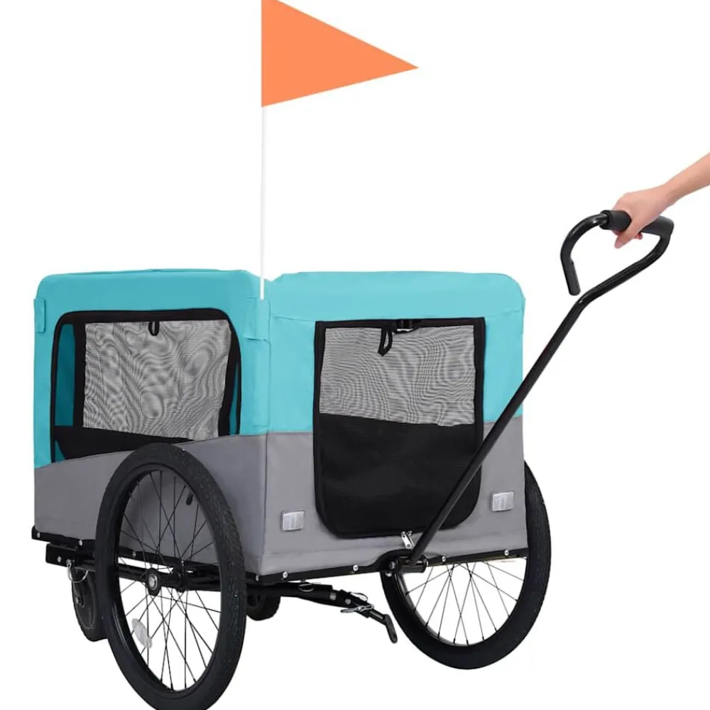 vidaXL Remolque de bicicleta para mascotas cochecito 2 en 1 azul gris Azul y gris Online