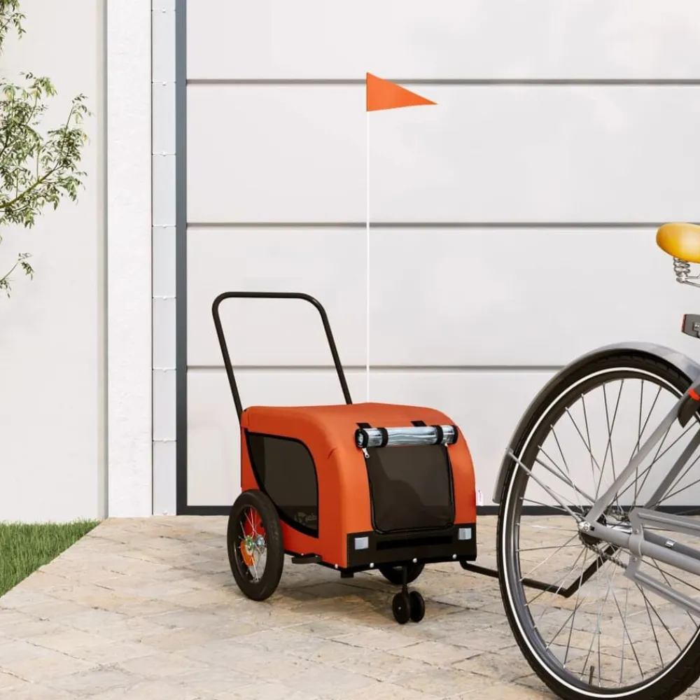 vidaXL Remolque de bicicleta mascotas hierro tela Oxford naranja negro Naranja y negro Discount
