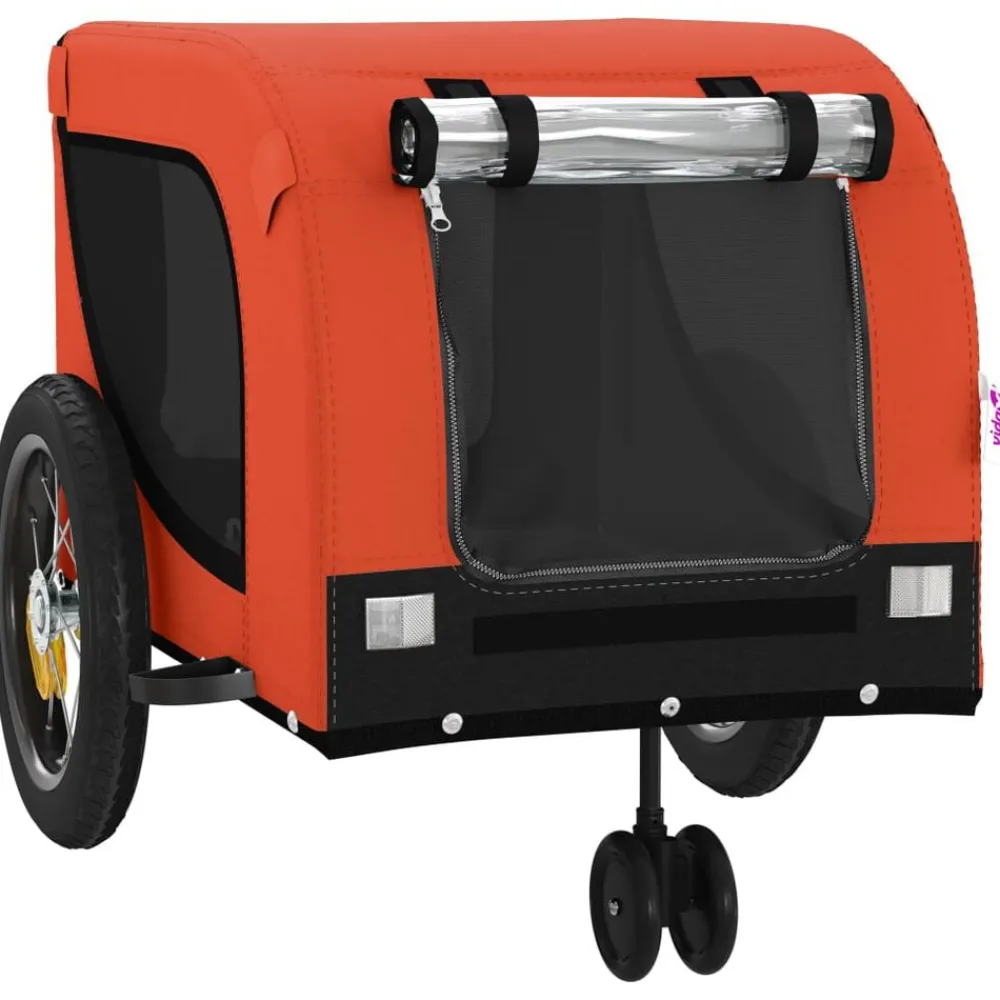 vidaXL Remolque de bicicleta mascotas hierro tela Oxford naranja negro Naranja y negro Discount