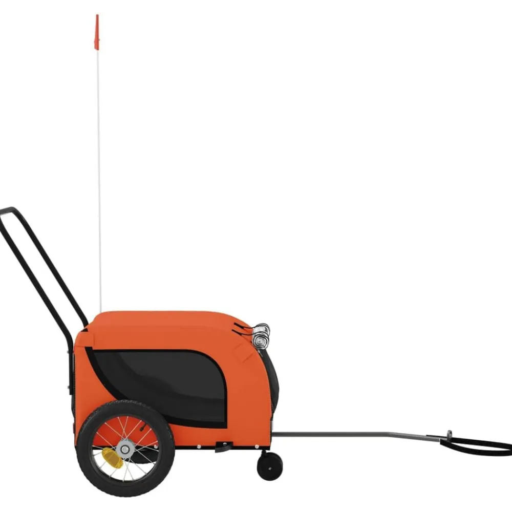 vidaXL Remolque de bicicleta mascotas hierro tela Oxford naranja negro Naranja y negro Discount