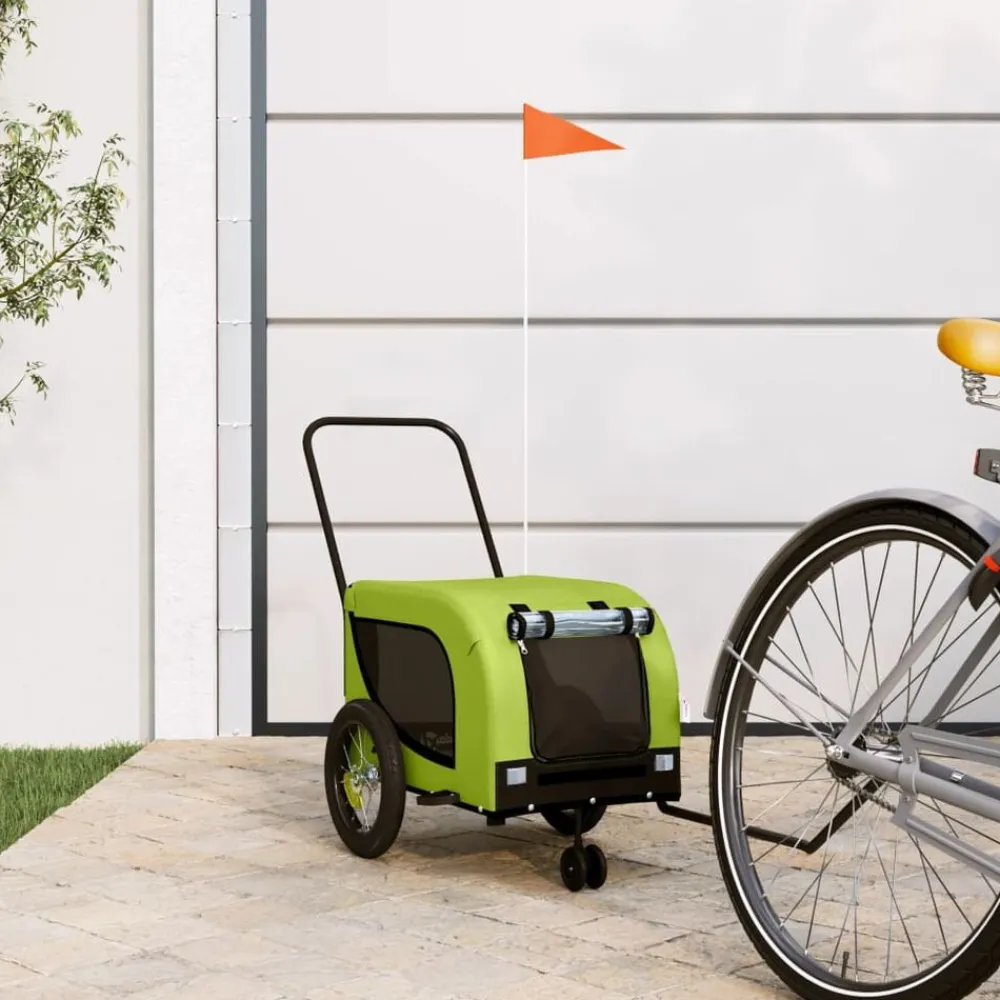 vidaXL Productos Para Mascotas-Remolque de bicicleta mascotas hierro tela Oxford verde negro
