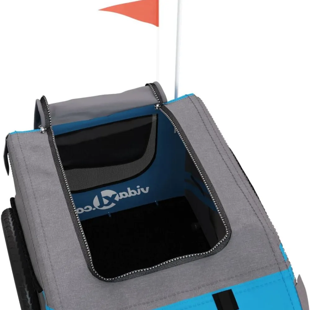 vidaXL Remolque de bicicleta mascotas hierro tela Oxford gris Azul