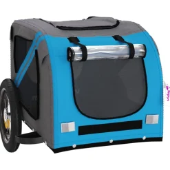 vidaXL Remolque de bicicleta mascotas hierro tela Oxford gris Azul
