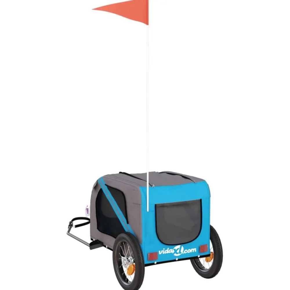 vidaXL Remolque de bicicleta mascotas hierro tela Oxford gris Azul