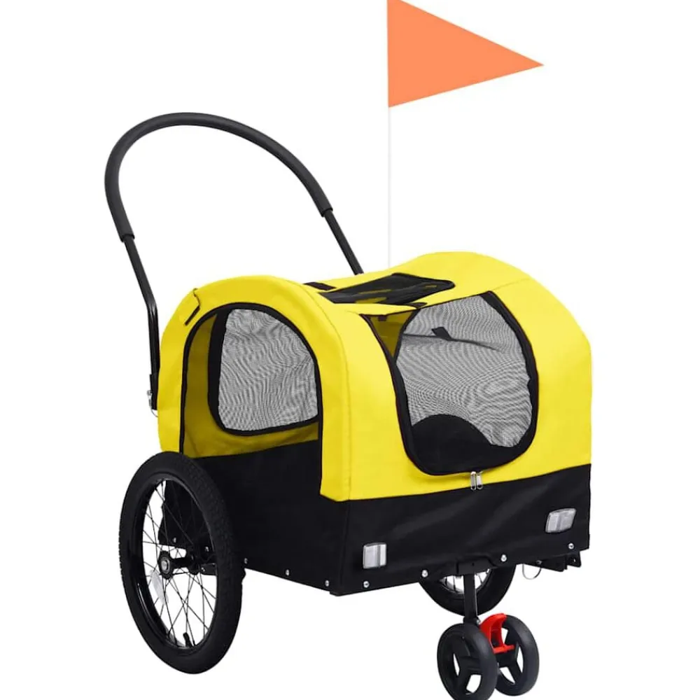 vidaXL Remolque de bicicleta mascotas cochecito 2 en 1 amarillo negro Amarillo y negro Sale