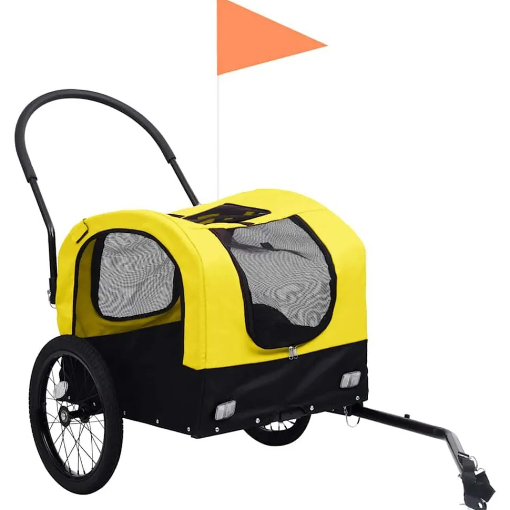 vidaXL Remolque de bicicleta mascotas cochecito 2 en 1 amarillo negro Amarillo y negro Sale