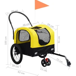 vidaXL Remolque de bicicleta mascotas cochecito 2 en 1 amarillo negro Amarillo y negro Sale