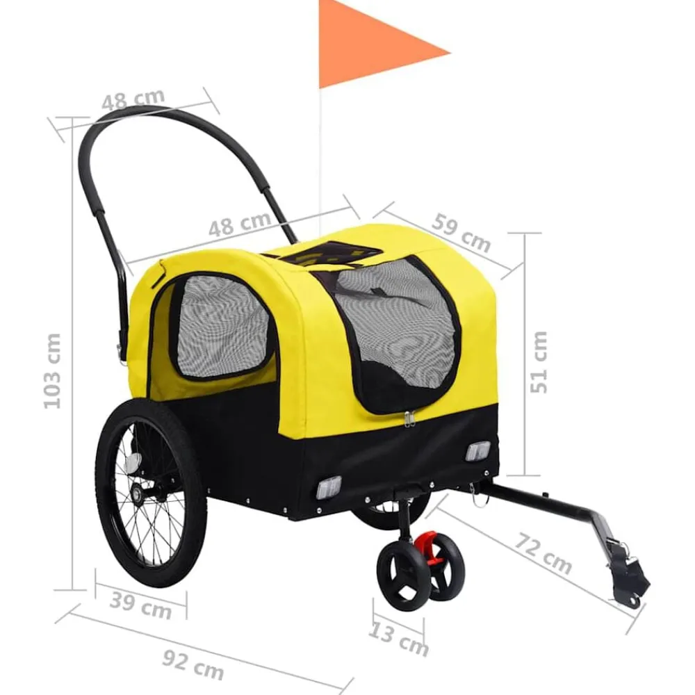 vidaXL Remolque de bicicleta mascotas cochecito 2 en 1 amarillo negro Amarillo y negro Sale