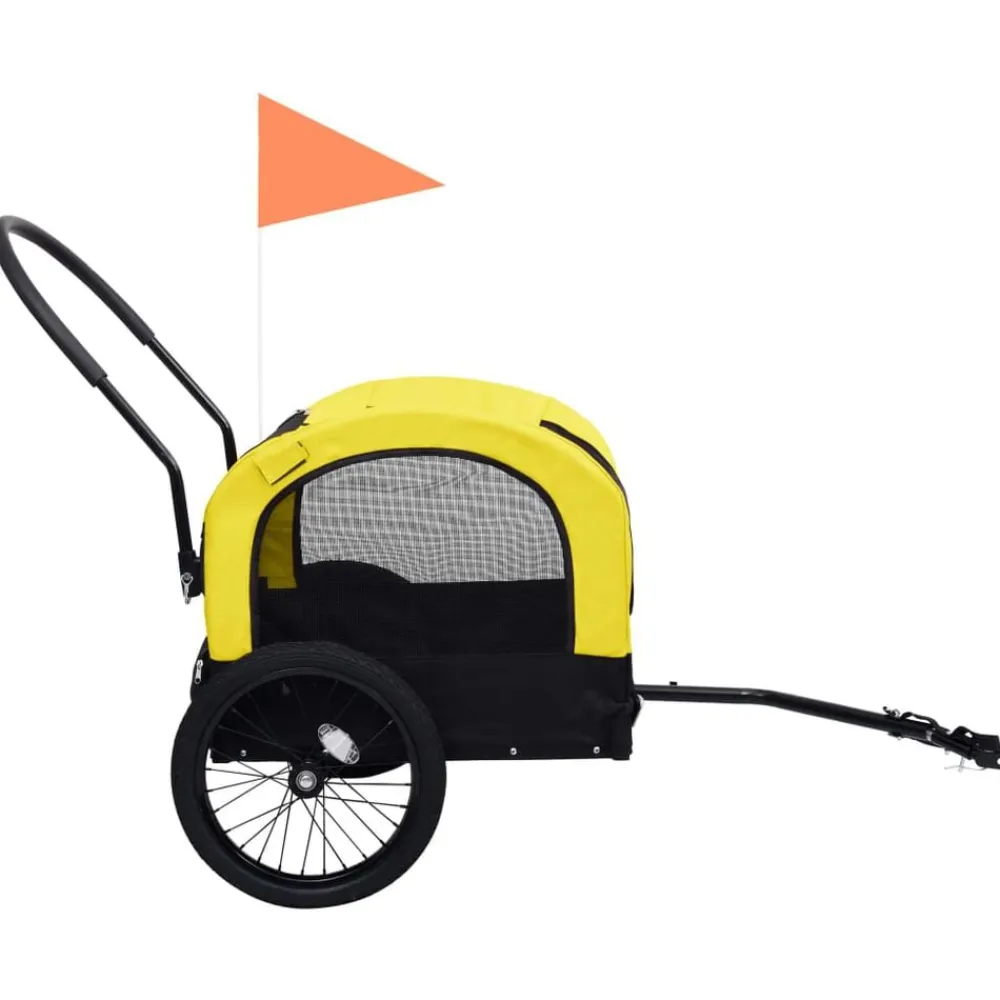 vidaXL Remolque de bicicleta mascotas cochecito 2 en 1 amarillo negro Amarillo y negro Sale