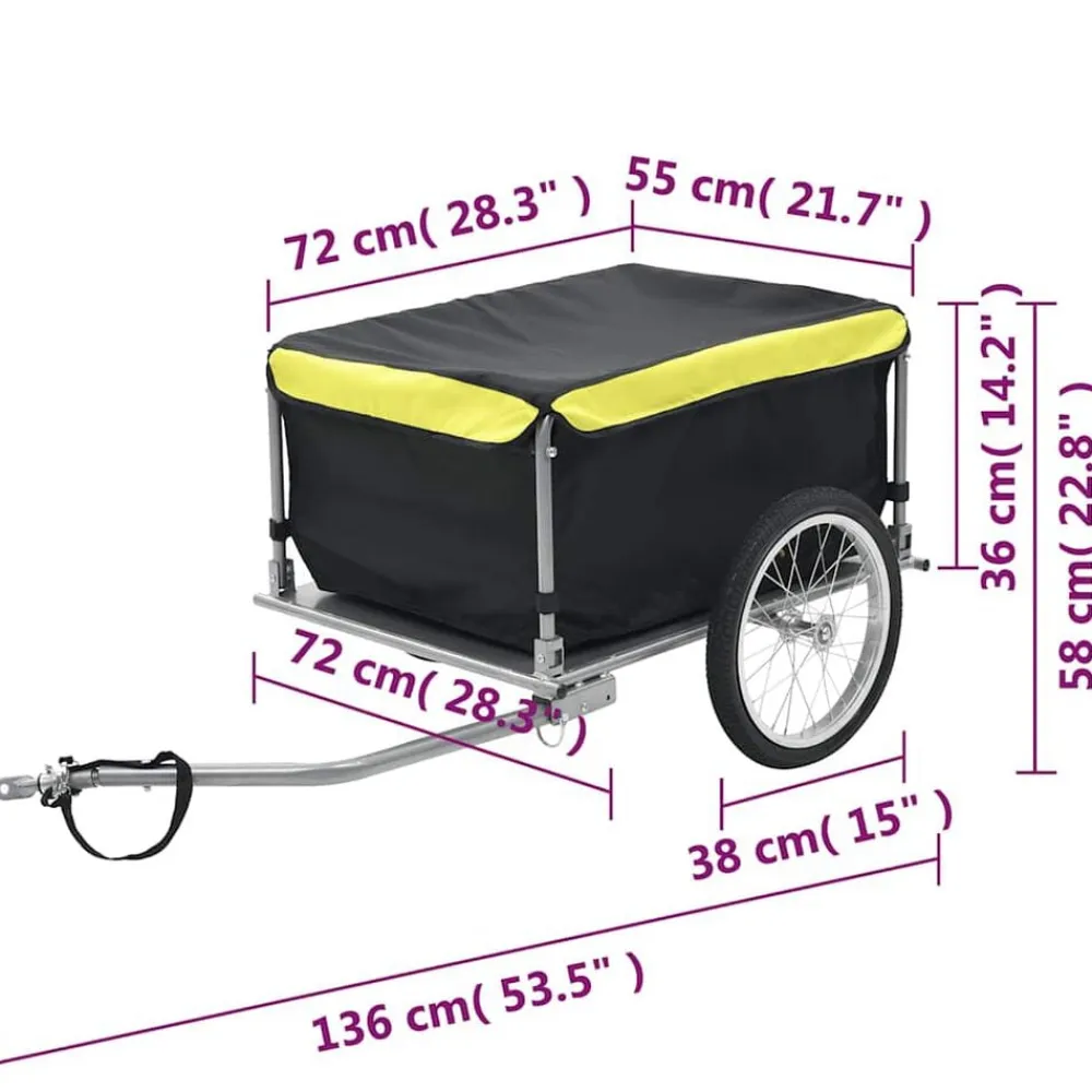 vidaXL Remolque para bicicletas 65 kg Negro y amarillo Best