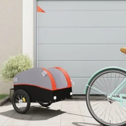 vidaXL Remolque para bicicleta hierro negro y 30 kg Naranja Discount