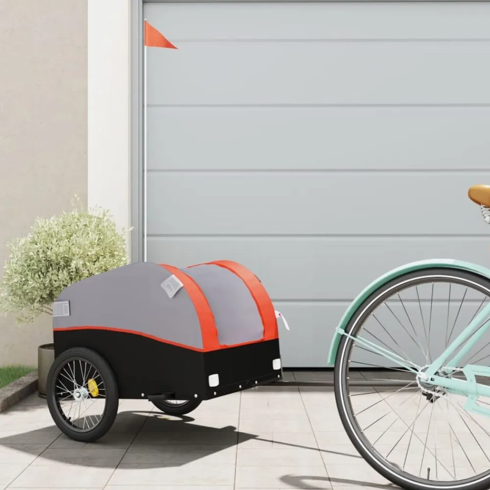 vidaXL Remolque para bicicleta hierro negro y 30 kg Naranja Discount