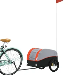 vidaXL Remolque para bicicleta hierro negro y 30 kg Naranja Discount