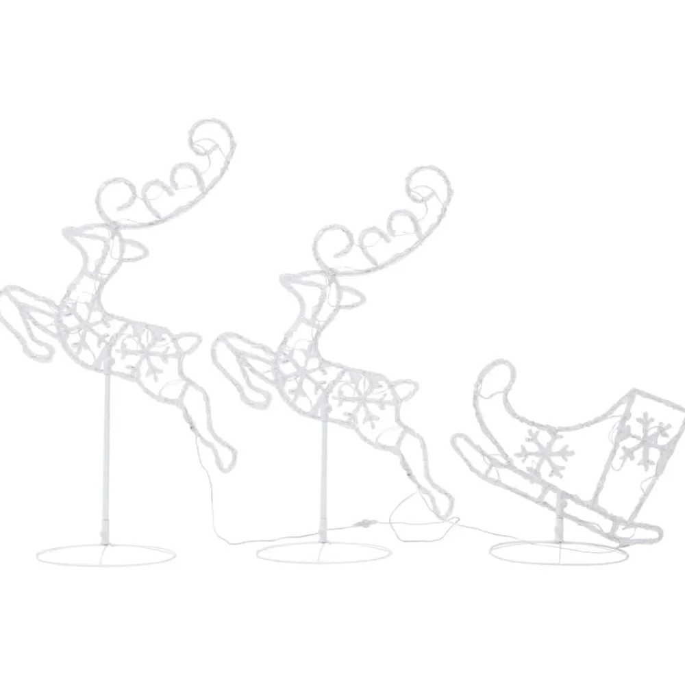 vidaXL Decoración-Renos voladores y trineo blanco cálido 260x21x87 cm