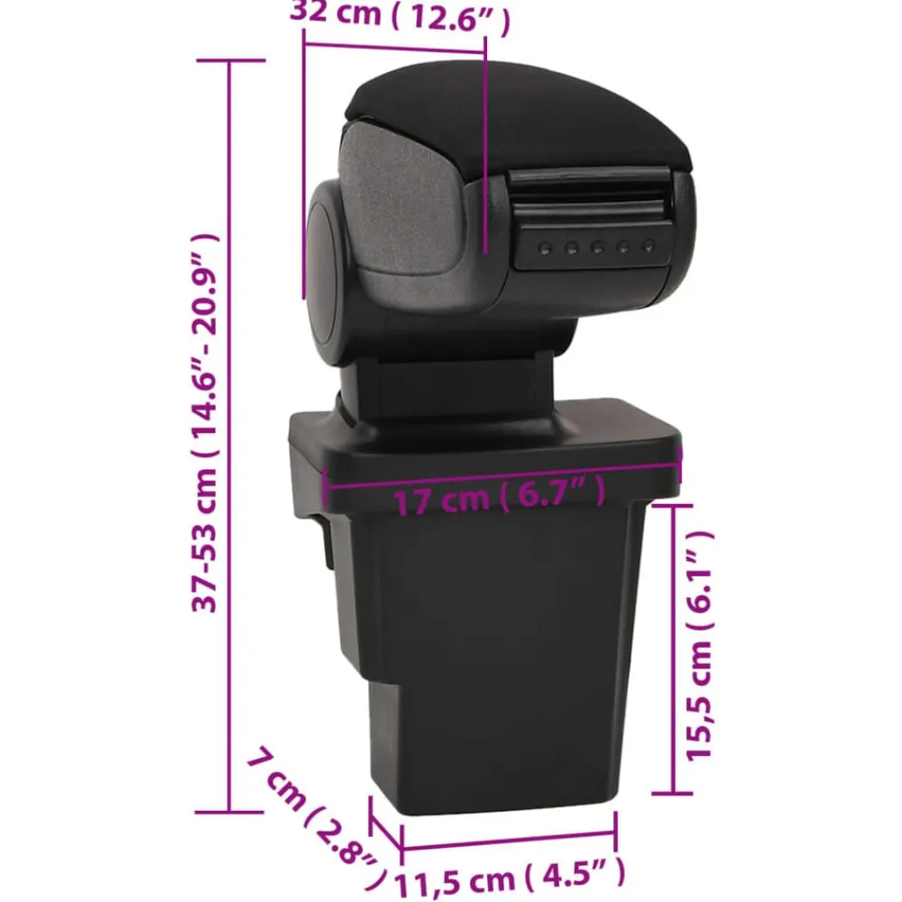 vidaXL Reposabrazos para coche ABS negro 17x32x(37-53) cm New