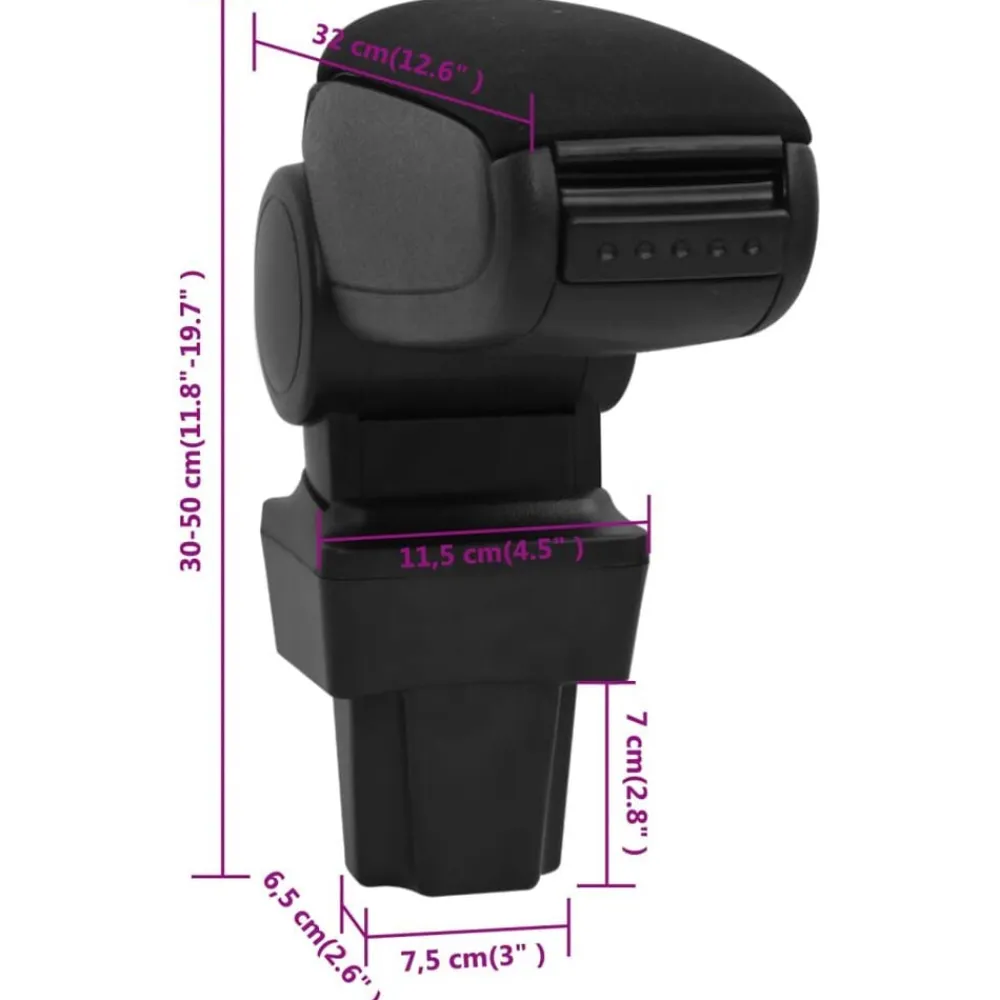 vidaXL Reposabrazos para coche ABS negro 11,5x32x(30-50) cm Clearance