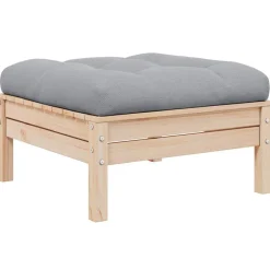 vidaXL Reposapiés de jardín con cojín madera maciza de pino gris Marrón y gris Best