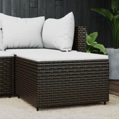vidaXL Reposapiés de jardín con cojín ratán sintético marrón Marr&oacute;n y crema