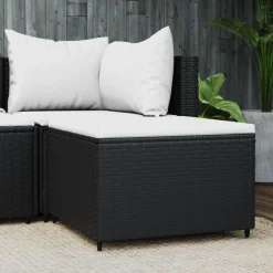 vidaXL Reposapiés de jardín con cojín ratán sintético negro Negro y blanco Sale