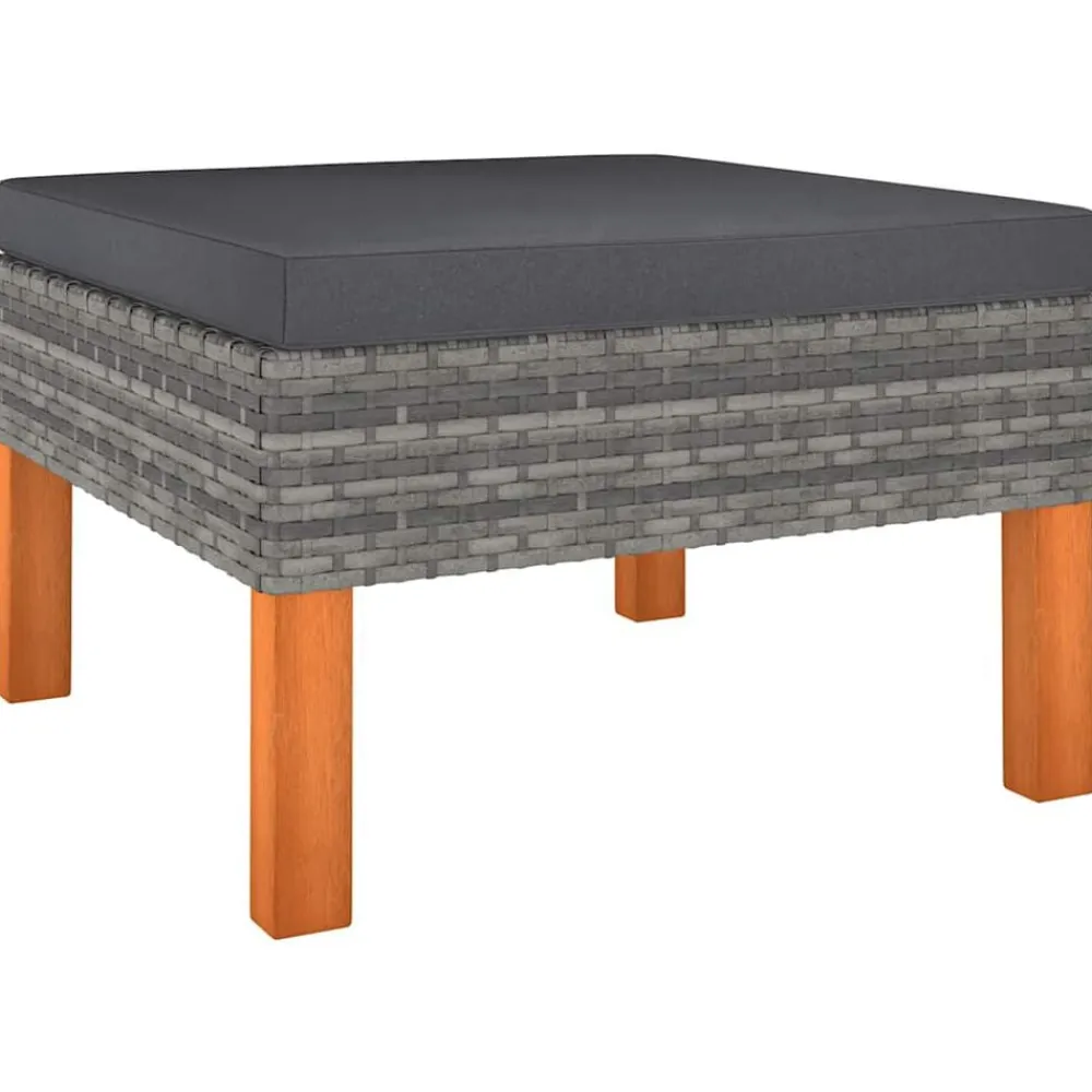 vidaXL Reposapiés de ratán sintético y madera maciza de eucalipto Gris Sale