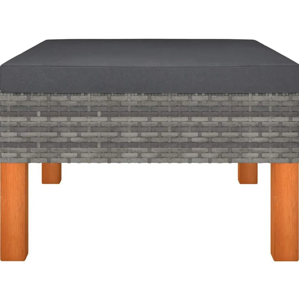 vidaXL Reposapiés de ratán sintético y madera maciza de eucalipto Gris Sale