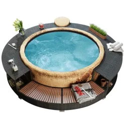 vidaXL Piscina Y Spa-Revestimiento de bañera de hidromasaje de ratán sintético