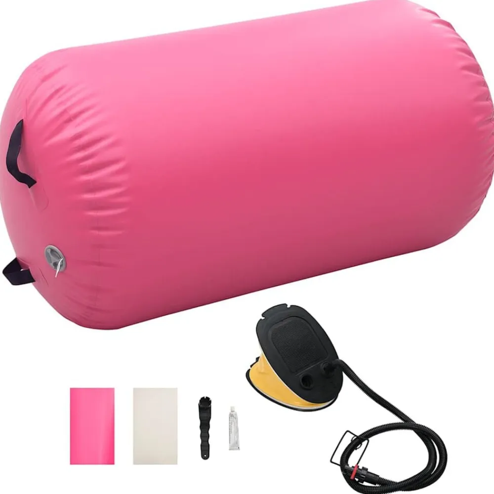 vidaXL Rollo hinchable de gimnasia con bomba PVC 100x60 cm Rosa Outlet