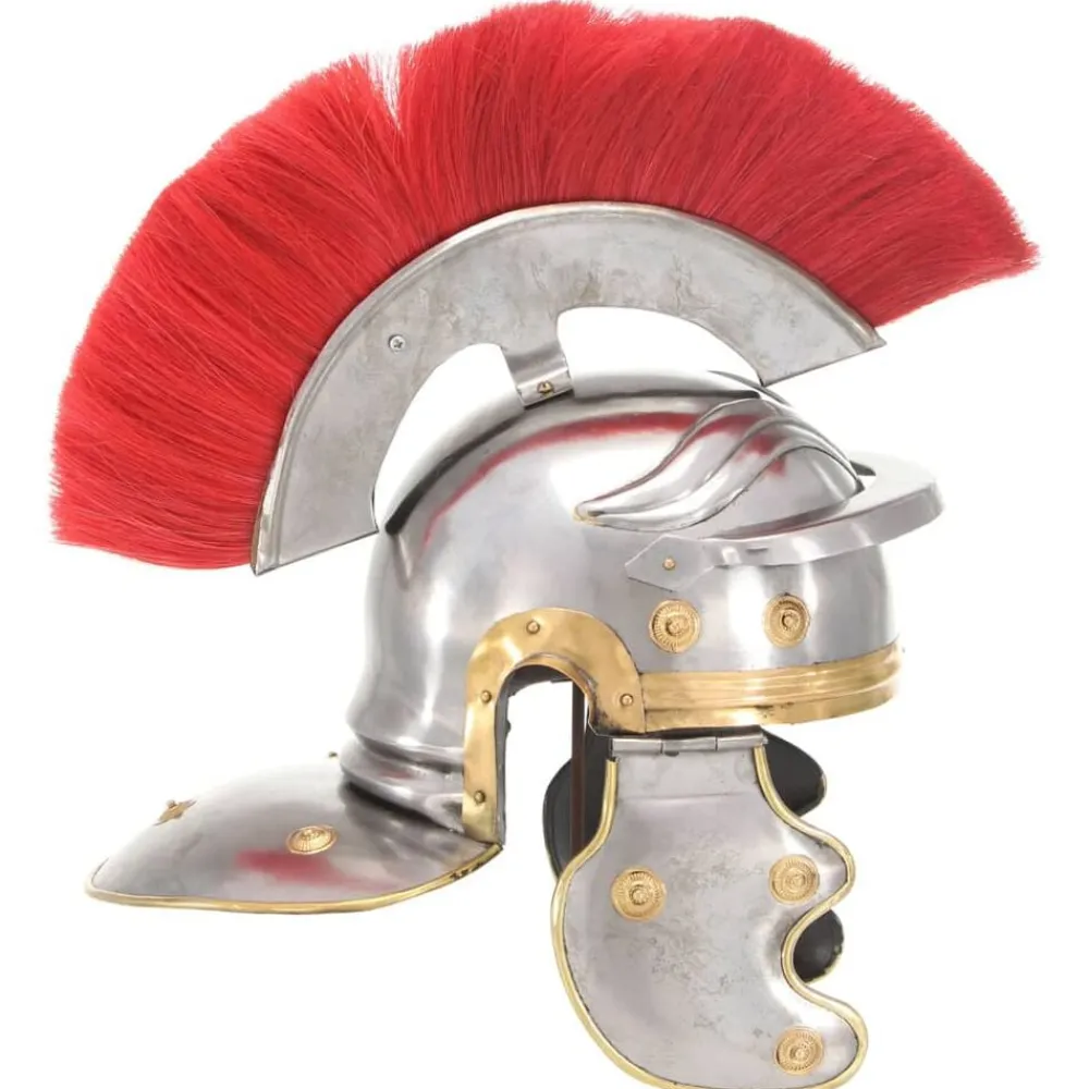 vidaXL Arte Y Ocio-Réplica de casco de soldado romano rol en vivo acero plateado
