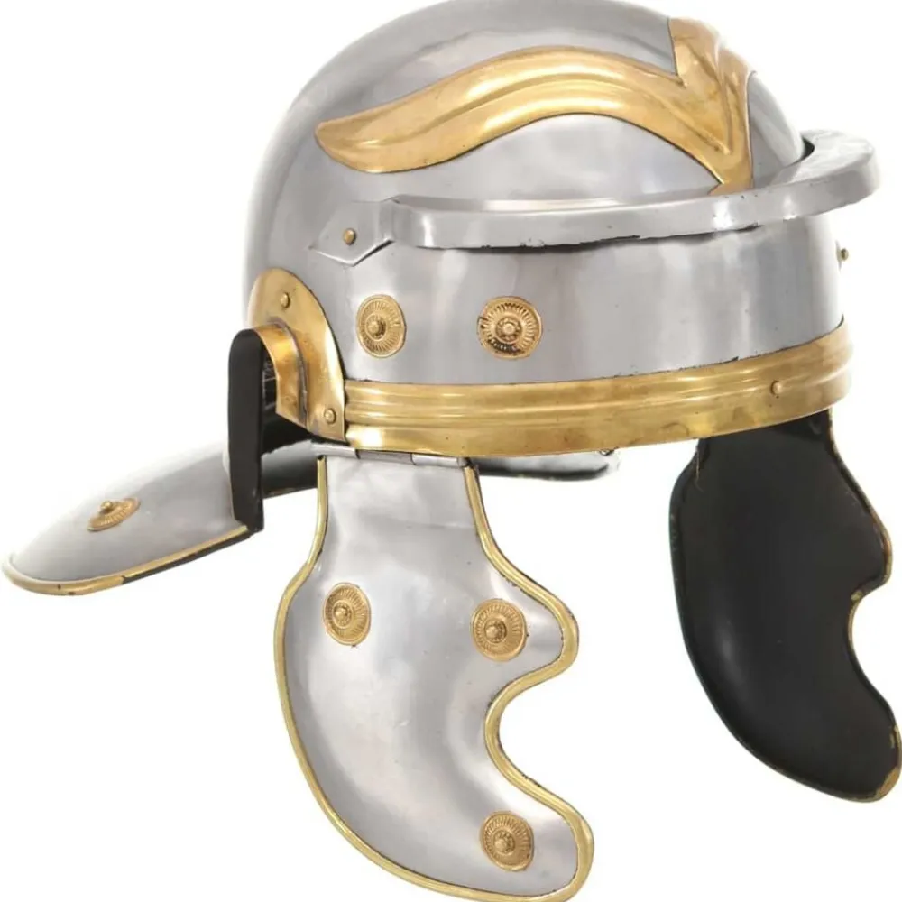 vidaXL Arte Y Ocio-Réplica de casco de soldado romano rol en vivo acero plateado