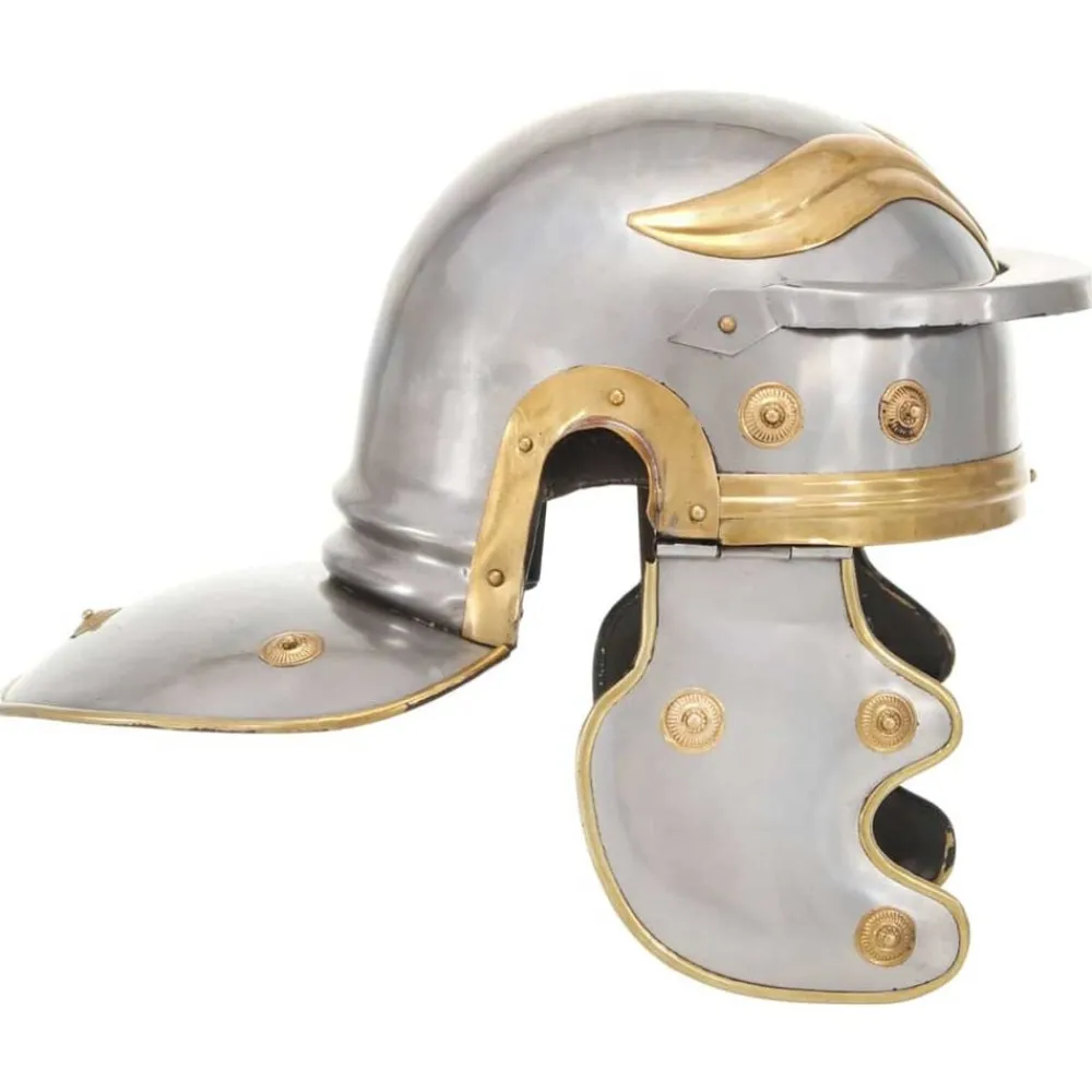 vidaXL Arte Y Ocio-Réplica de casco de soldado romano rol en vivo acero plateado