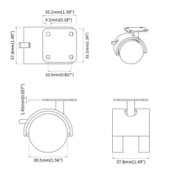 vidaXL Rueda 2 pcs Negro 39,5 x 39,5 x 37,8 mm Hierro y polipropileno