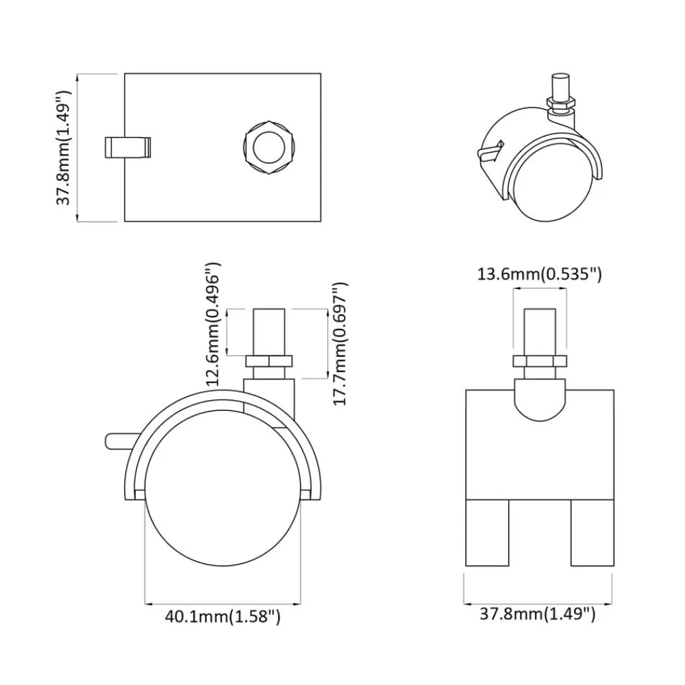 vidaXL Rueda 2 pcs Negro y Plata 40,1 x 40,1 x 37,8 mm Hierro y PP Clearance
