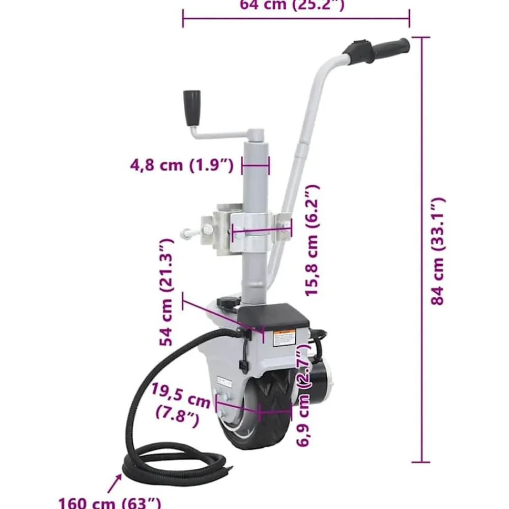 vidaXL Piezas Y Accesorios Para Vehículos-Rueda jockey de remolque motorizada aluminio 12 V 350 W