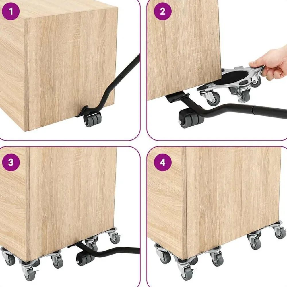 vidaXL Accesorios De Bricolaje-Ruedas para muebles (4 unidades, con elevador, 15,5 x 15,5 x 5,5 cm, acero, 1000 kg)