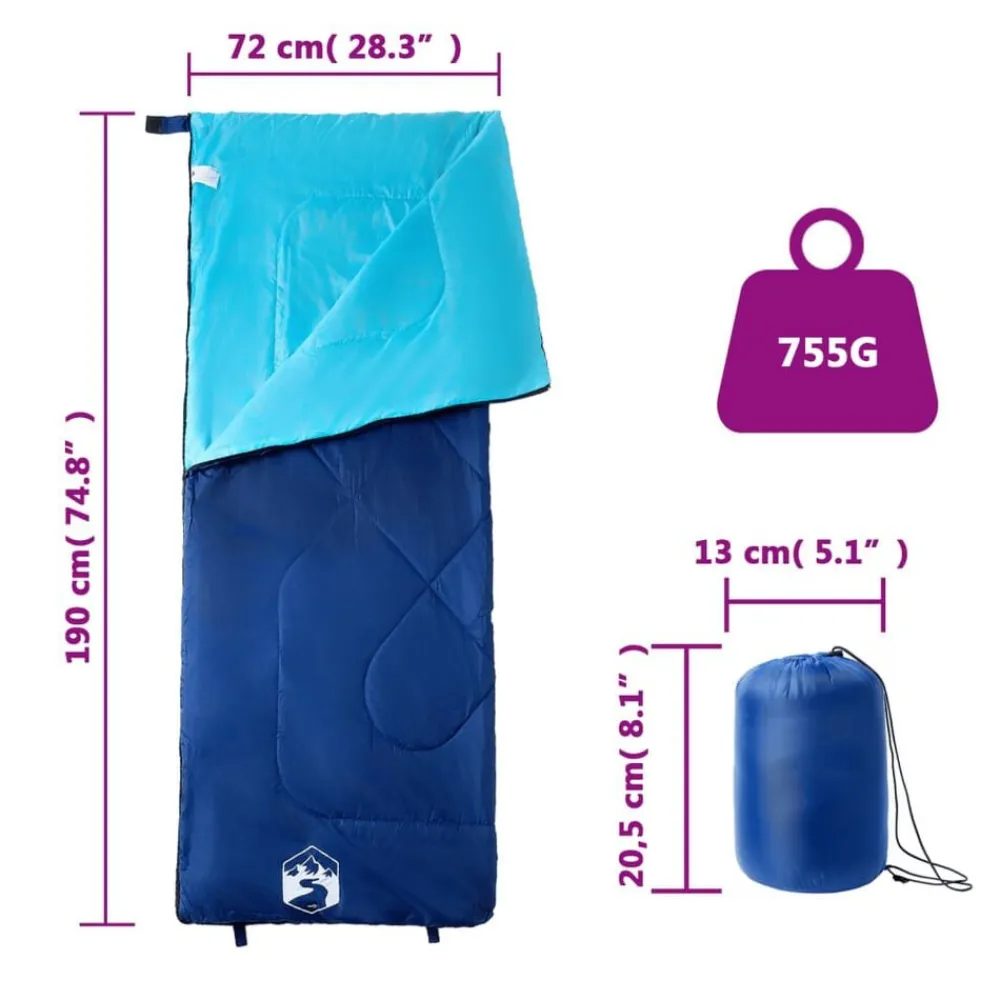 vidaXL Saco de dormir de camping para adultos 3 estaciones azul marino y azul Hot