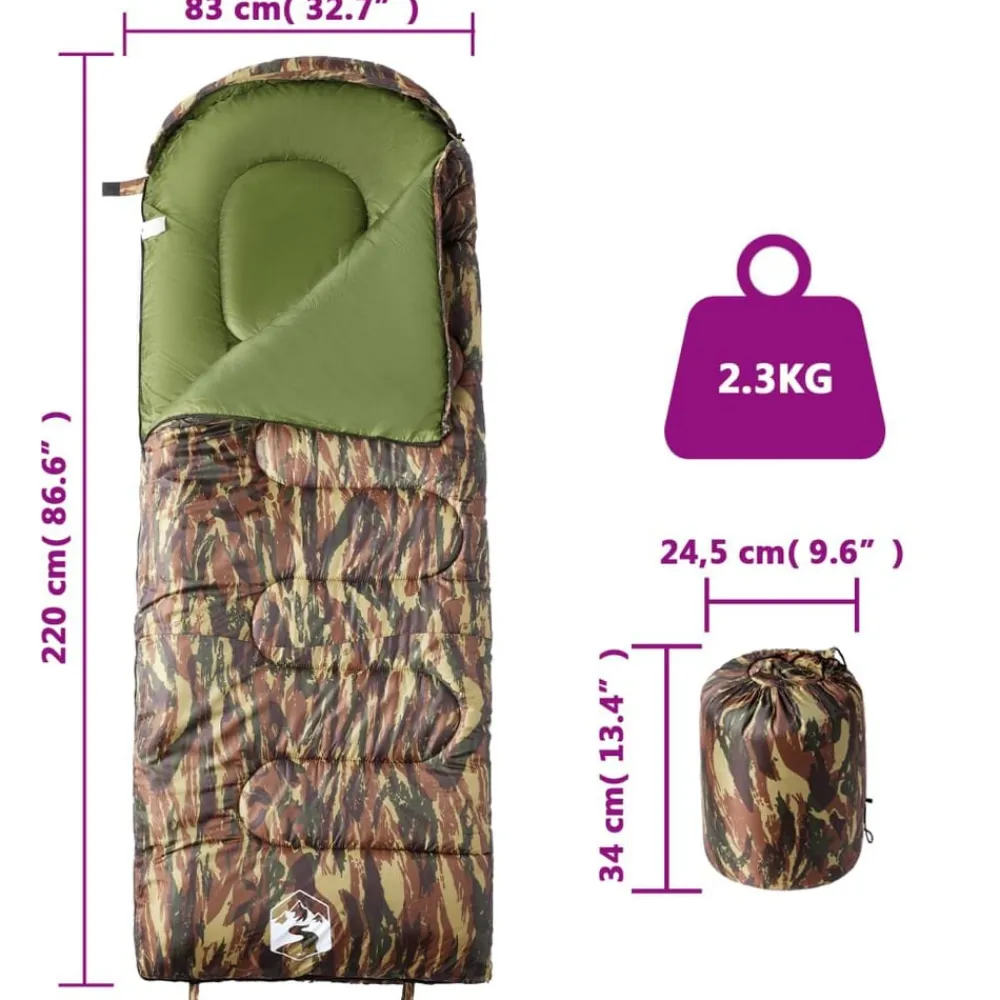 vidaXL Saco de dormir de camping para adultos 3-4 estaciones Camuflaje Clearance