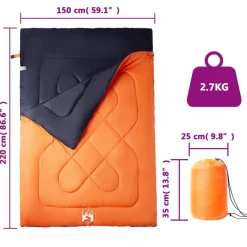 vidaXL Actividades Al Aire Libre-Saco de dormir doble y almohadas camping adultos 3-4 estaciones