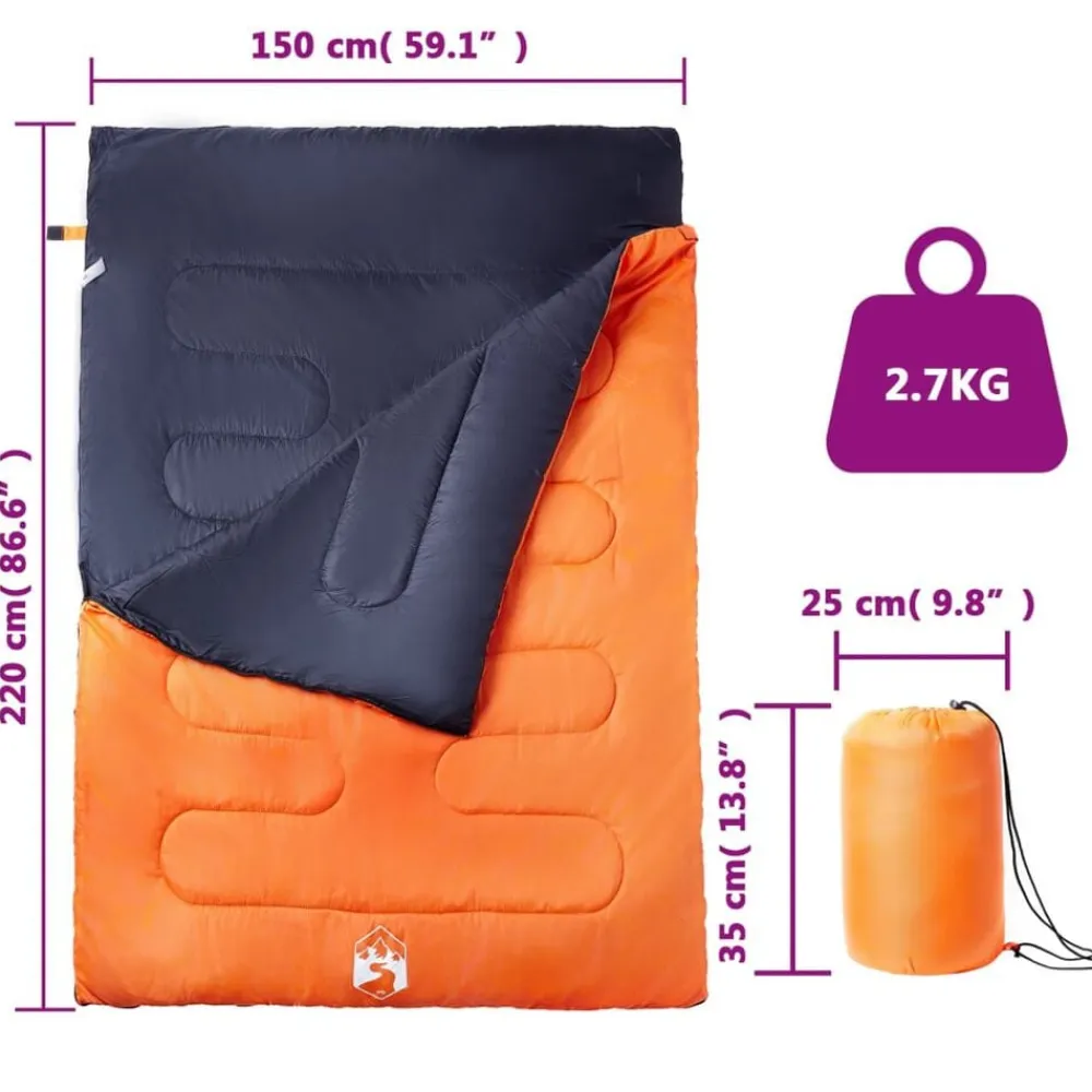 vidaXL Actividades Al Aire Libre-Saco de dormir doble y almohadas camping adultos 3-4 estaciones
