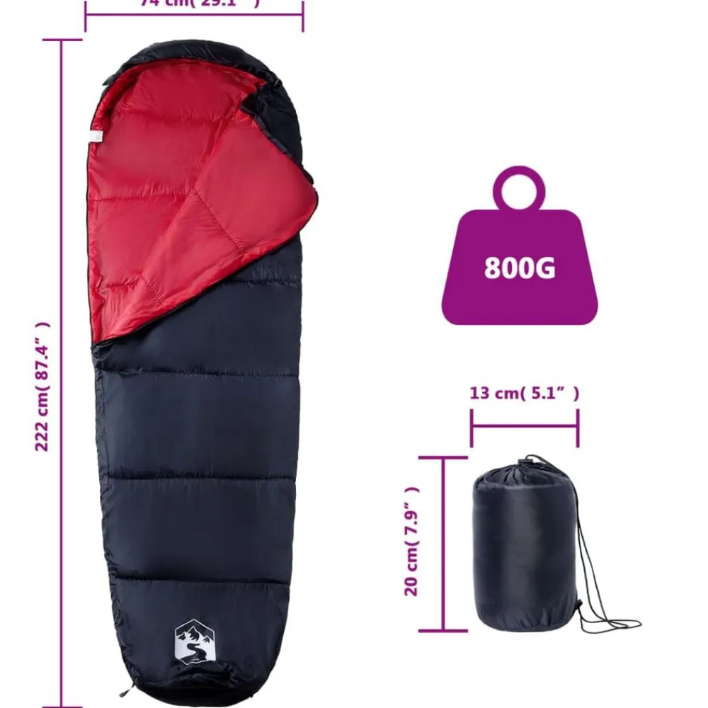 vidaXL Actividades Al Aire Libre-Saco de dormir tipo momia de camping para adultos 3 estaciones