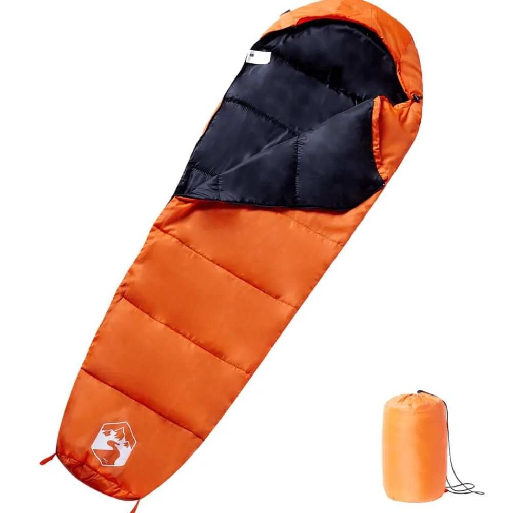 vidaXL Saco de dormir tipo momia de camping para adultos 3 estaciones Naranja y negro Best