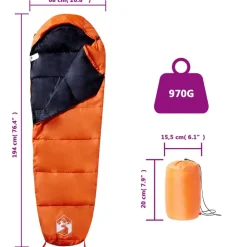 vidaXL Saco de dormir tipo momia de camping para adultos 3 estaciones Naranja y negro Best