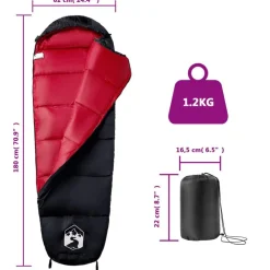 vidaXL Saco de dormir tipo momia de camping para adultos 3 estaciones Negro y rojo Discount