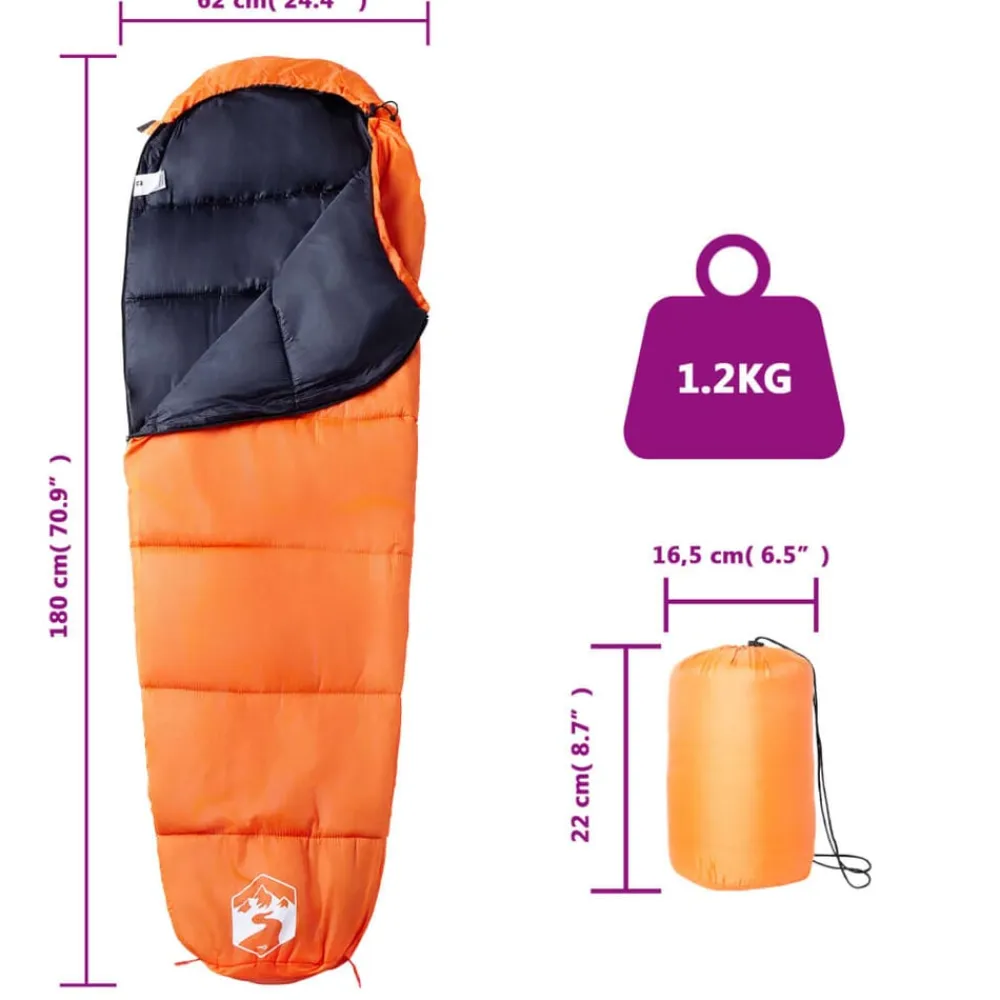 vidaXL Saco de dormir tipo momia de camping para adultos 3 estaciones Naranja y negro New