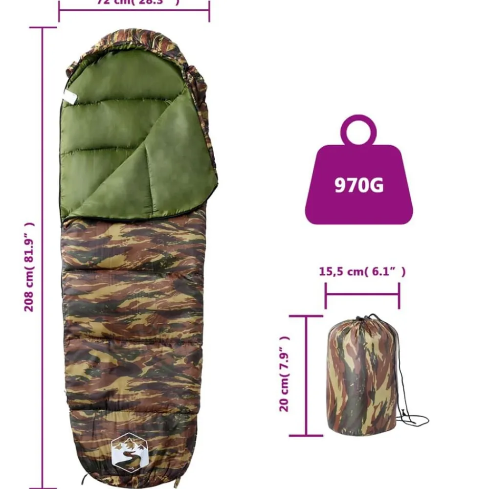 vidaXL Actividades Al Aire Libre-Saco de dormir tipo momia de camping para adultos 3 estaciones